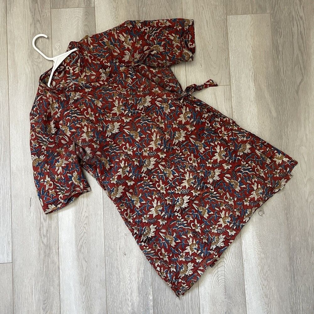 Floral Wrap Top cotton long womens Red (small) natural folk boho indian cottage